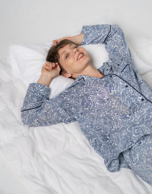 Blue Floral Pattern Cotton Pyjama - TB Project
