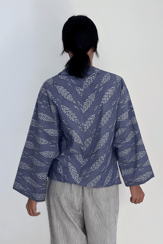 Handwoven Blue Ikat Wrap Top - TB Project