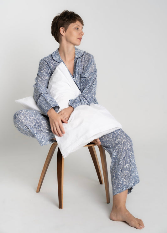 Blue Floral Pattern Cotton Pyjama - TB Project