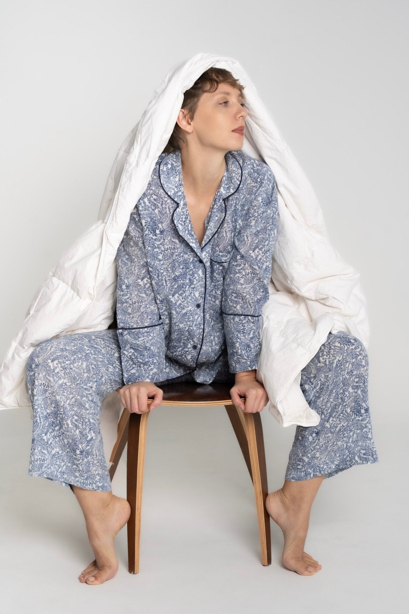 Blue Floral Pattern Cotton Pyjama - TB Project
