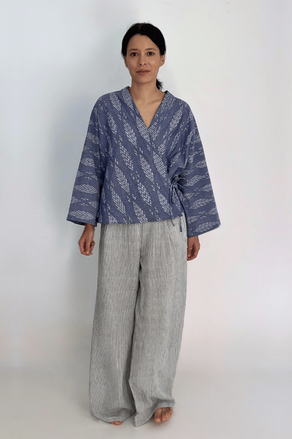Handwoven Blue Ikat Wrap Top - TB Project