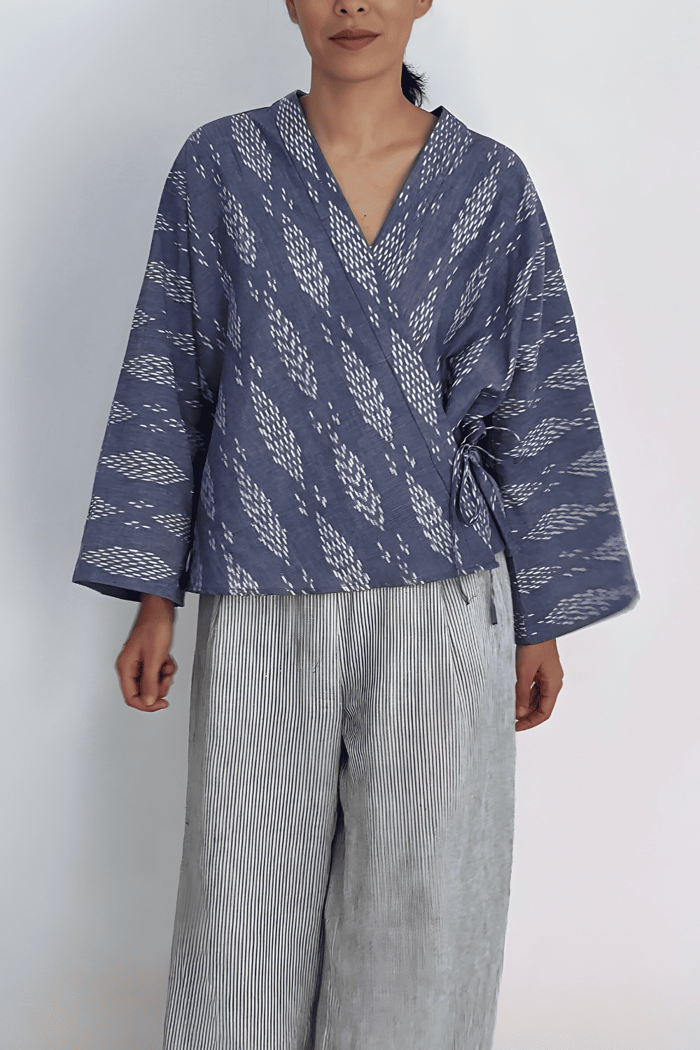 Handwoven Blue Ikat Wrap Top - TB Project